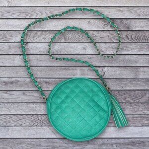 Sondra Roberts SR2 Round Quilted Turquoise Crossbody Bag Vegan Leather Chic